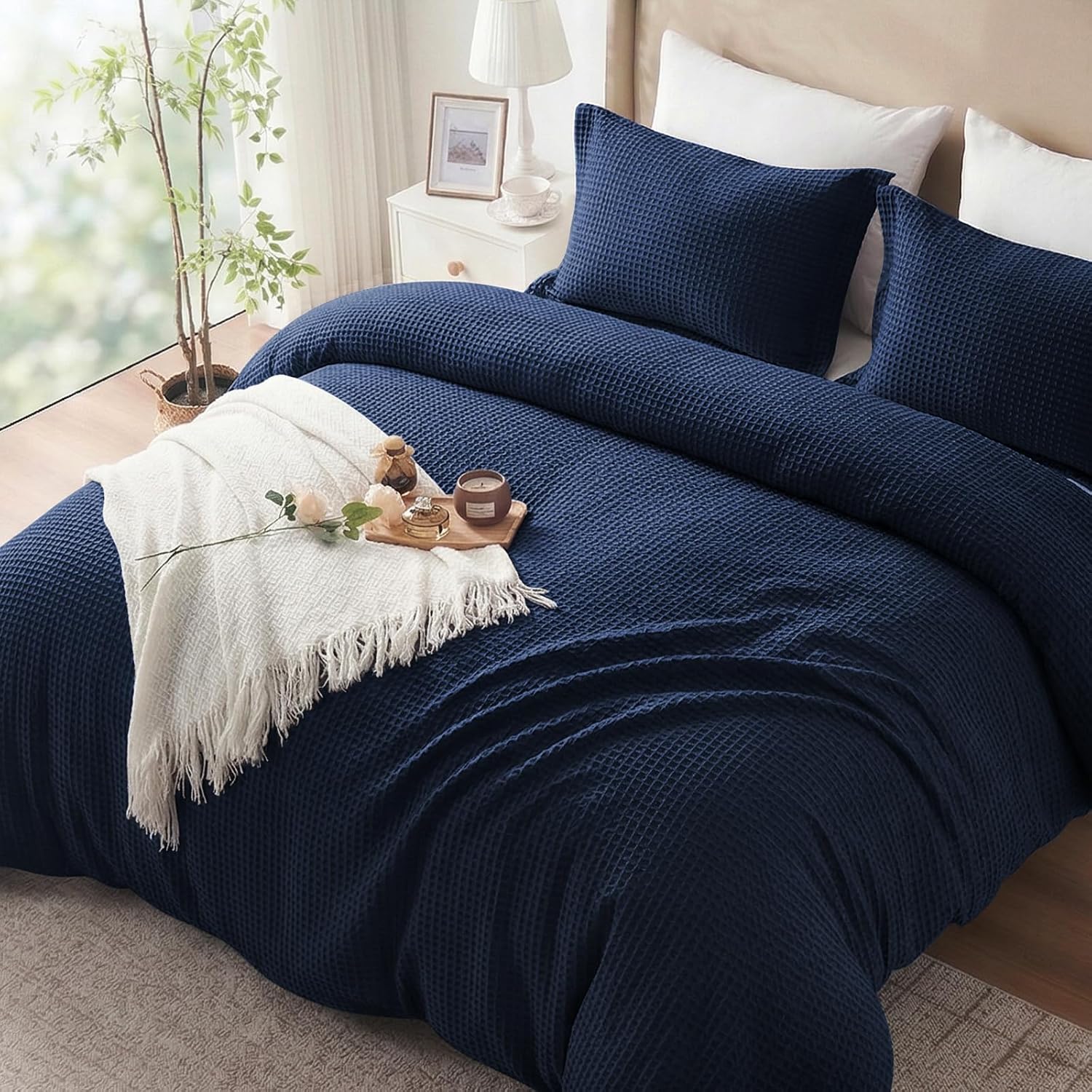 Soft Waffle Weave Cotton Duvet Cover Set