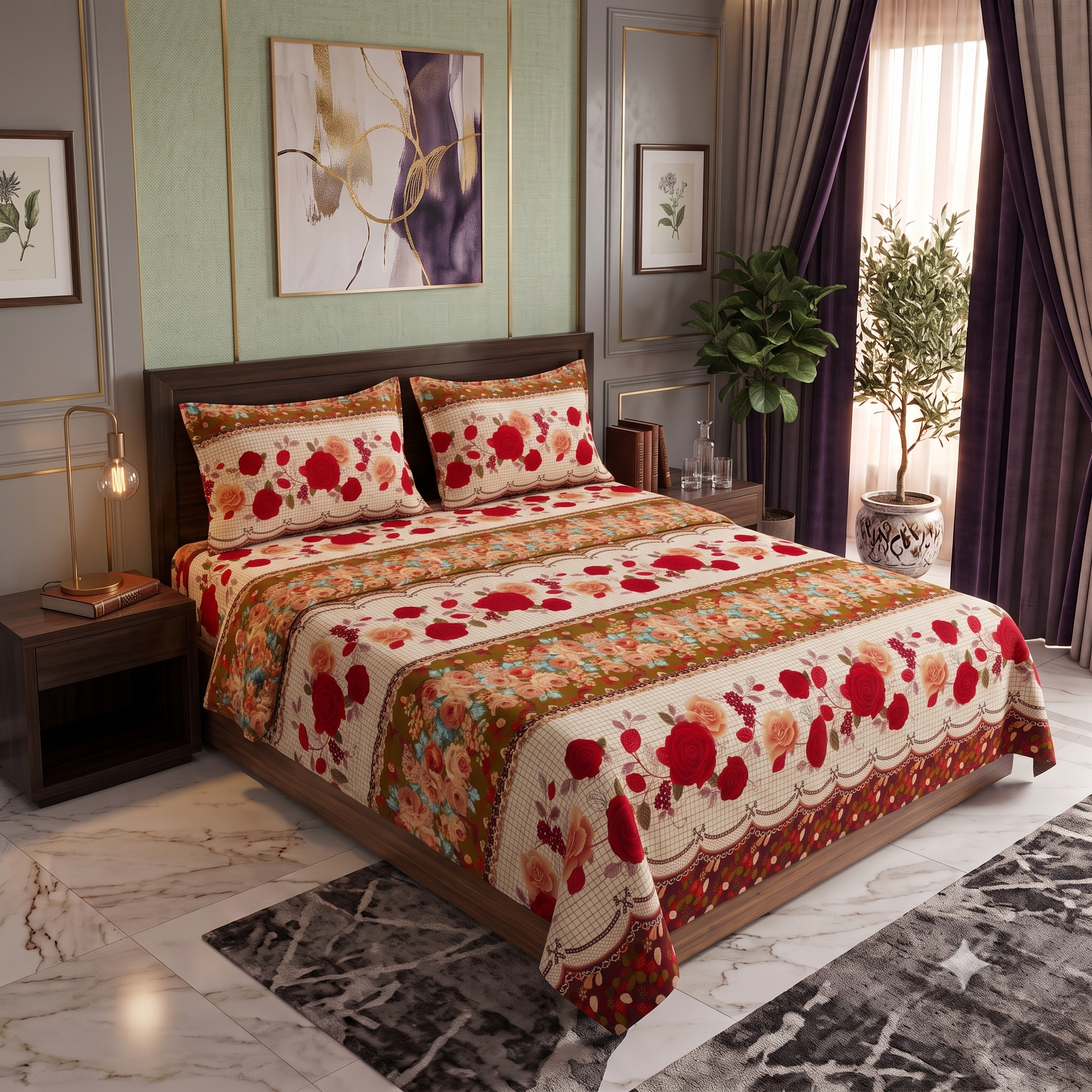 Printed Bed Sheet(Filigree Borders)