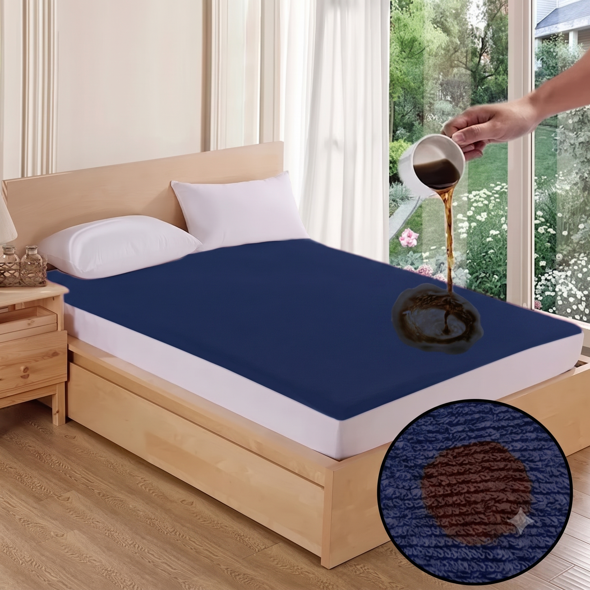 Cotton Terry Water Proof Fitted Cover(Navy Blue)