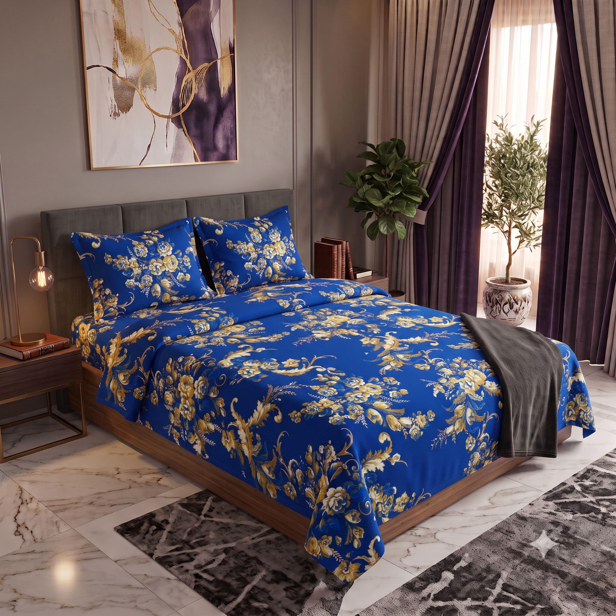 Printed Bed Sheet(Golden Garden)