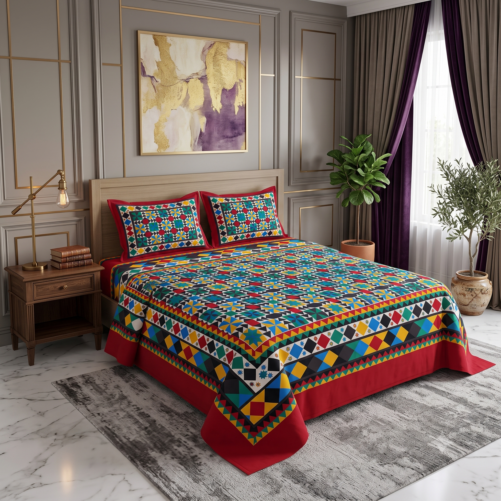 Printed Bed Sheet(Diamond)