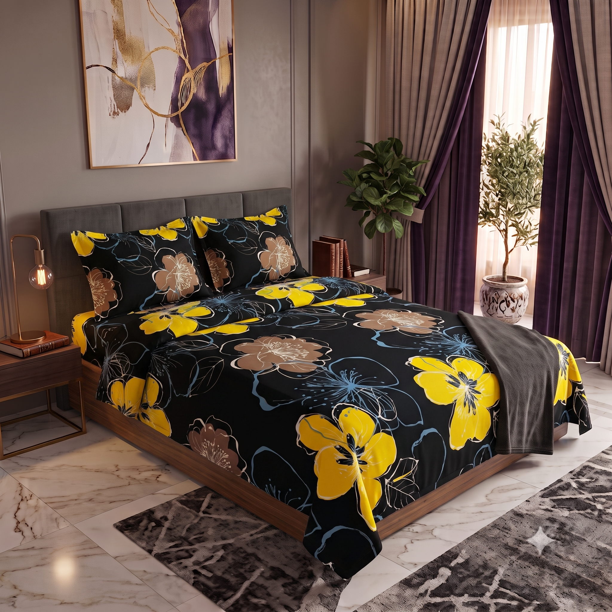 Printed Bed Sheet(Night Flowery )