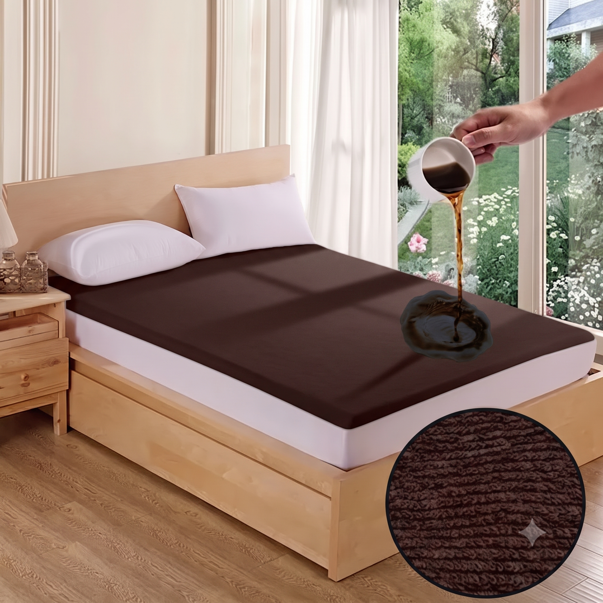 Cotton Terry Water Proof Fitted Cover(Dark Brown)