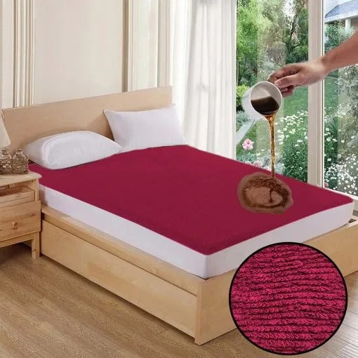 Cotton Terry Water Proof Fitted Cover(Meroon)
