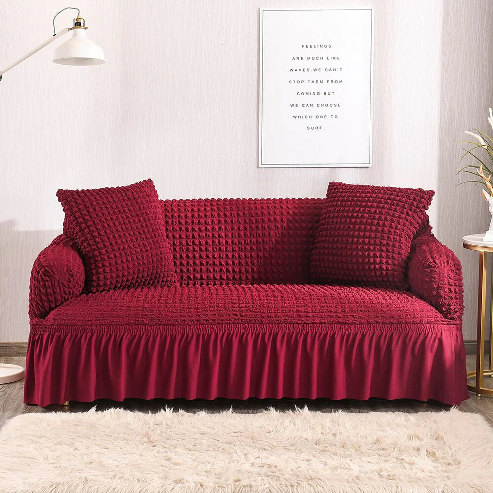 Bubble Fabric Sofa Cover(Mehroon)